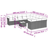 12 Piece Garden Sofa Set with Cushions Grey Poly Rattan