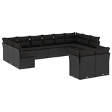 12 Piece Garden Sofa Set with Cushions Black Poly Rattan - Front View
