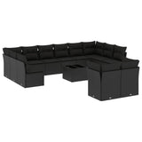 13 Piece Garden Sofa Set with Cushions Black Poly Rattan - Front View