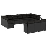13 Piece Garden Sofa Set with Cushions Black Poly Rattan - Front View