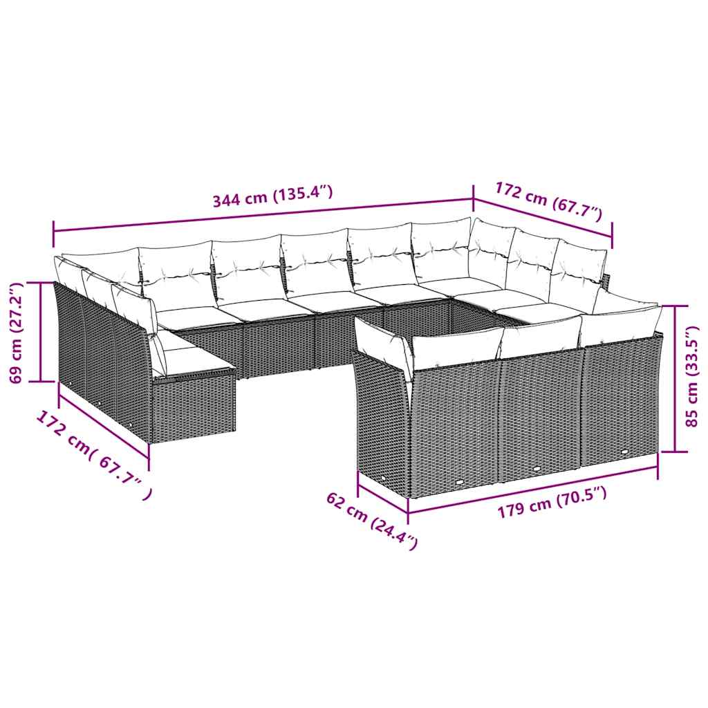 13 Piece Garden Sofa Set with Cushions Black Poly Rattan