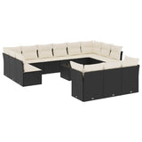 14 Piece Garden Sofa Set with Cushions Black Poly Rattan - Front View