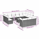 14 Piece Garden Sofa Set with Cushions Black Poly Rattan - Side View