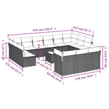14 Piece Garden Sofa Set with Cushions Grey Poly Rattan - Side View