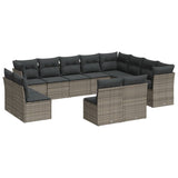 12 Piece Garden Sofa Set with Cushions Grey Poly Rattan - Front View