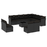 13 Piece Garden Sofa Set with Cushions Black Poly Rattan - Front View