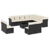 13 Piece Garden Sofa Set with Cushions Black Poly Rattan - Front View