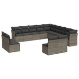 13 Piece Garden Sofa Set with Cushions Grey Poly Rattan - Front View