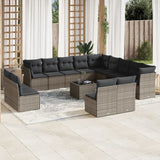 14 Piece Garden Sofa Set with Cushions Grey Poly Rattan