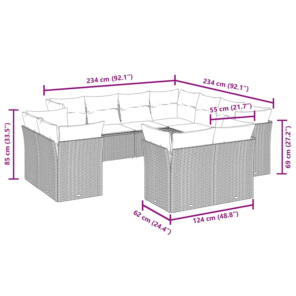 11 Piece Garden Sofa Set with Cushions Black Poly Rattan