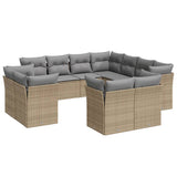 11 Piece Garden Sofa Set with Cushions Beige Poly Rattan - Front View