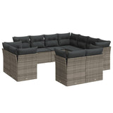 11 Piece Garden Sofa Set with Cushions Grey Poly Rattan - Front View