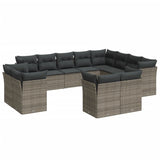 12 Piece Garden Sofa Set with Cushions Grey Poly Rattan - Front View