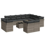 13 Piece Garden Sofa Set with Cushions Grey Poly Rattan - Front View