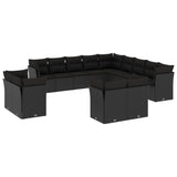 13 Piece Garden Sofa Set with Cushions Black Poly Rattan - Front View