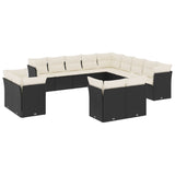 13 Piece Garden Sofa Set with Cushions Black Poly Rattan - Front View