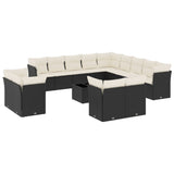 14 Piece Garden Sofa Set with Cushions Black Poly Rattan - Front View