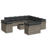 14 Piece Garden Sofa Set with Cushions Grey Poly Rattan - Front View