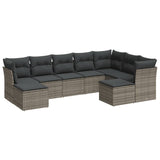 9 Piece Garden Sofa Set with Cushions Grey Poly Rattan - Front View