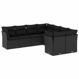 8 Piece Garden Sofa Set with Cushions Black Poly Rattan - Front View