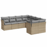 8 Piece Garden Sofa Set with Cushions Beige Poly Rattan