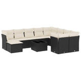 11 Piece Garden Sofa Set with Cushions Black Poly Rattan - Front View