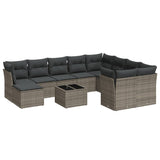 11 Piece Garden Sofa Set with Cushions Grey Poly Rattan - Front View