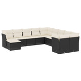 11 Piece Garden Sofa Set with Cushions Black Poly Rattan - Front View
