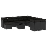 12 Piece Garden Sofa Set with Cushions Black Poly Rattan - Front View