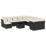 12 Piece Garden Sofa Set with Cushions Black Poly Rattan - Front View