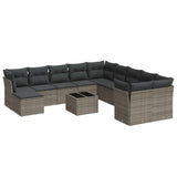 12 Piece Garden Sofa Set with Cushions Grey Poly Rattan - Front View