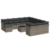 13 Piece Garden Sofa Set with Cushions Grey Poly Rattan - Front View