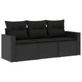 3 Piece Garden Sofa Set with Cushions Black Poly Rattan - Front View