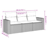 3 Piece Garden Sofa Set with Cushions Black Poly Rattan - Side View