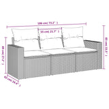 3 Piece Garden Sofa Set with Cushions Black Poly Rattan - Side View
