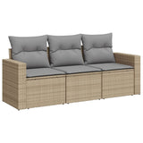 3 Piece Garden Sofa Set with Cushions Beige Poly Rattan - Front View