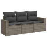 3 Piece Garden Sofa Set with Cushions Grey Poly Rattan - Front View
