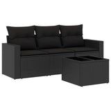 4 Piece Garden Sofa Set with Cushions Black Poly Rattan - Front View