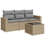 4 Piece Garden Sofa Set with Cushions Beige Poly Rattan