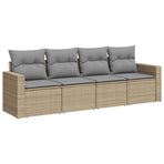 4 Piece Garden Sofa Set with Cushions Beige Poly Rattan