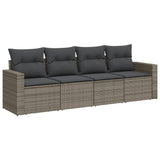 4 Piece Garden Sofa Set with Cushions Grey Poly Rattan - Front View