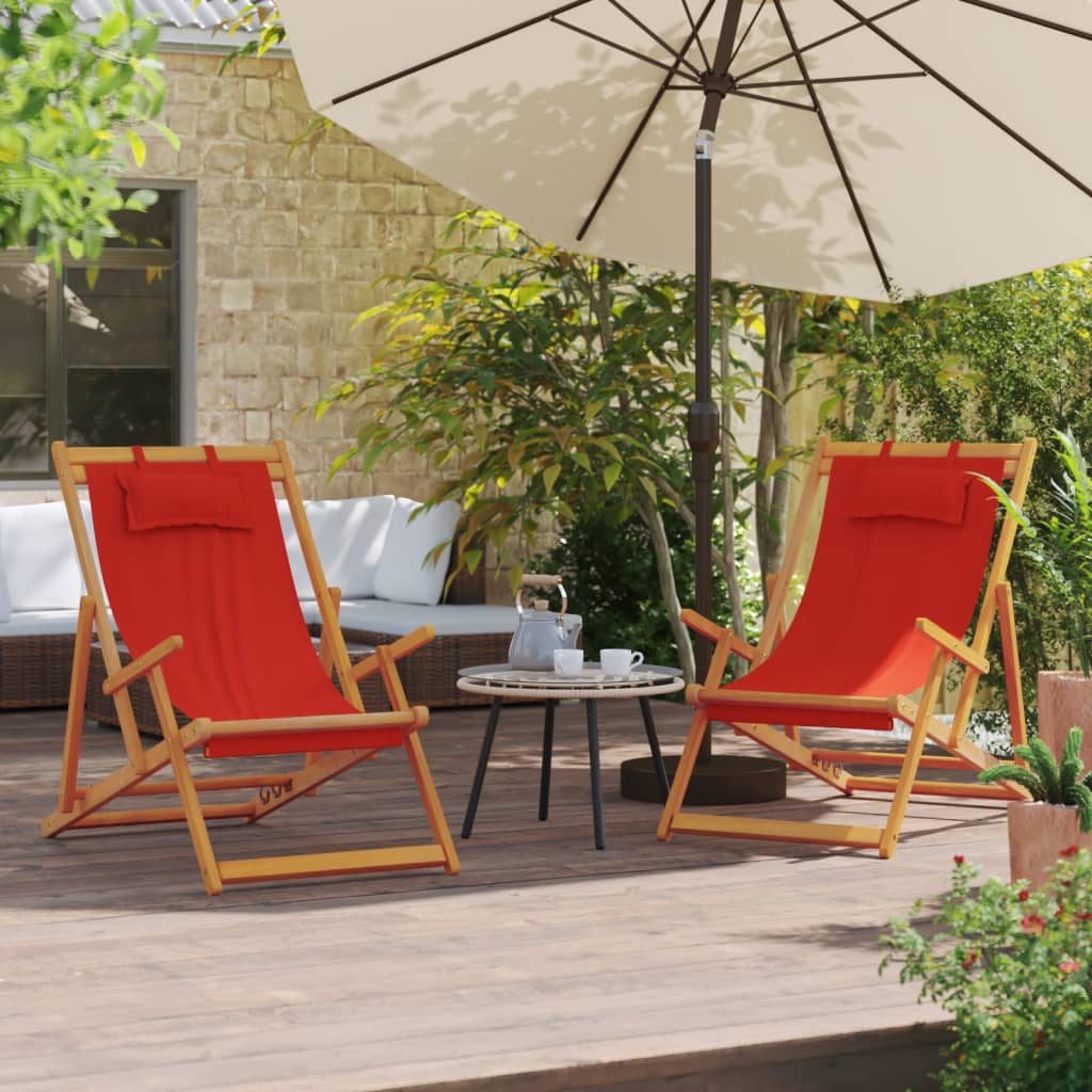Folding Chairs 2 pcs Red Fabric