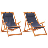 Folding Beach Chairs 2 pcs Blue Fabric - Front View
