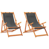 Folding Beach Chairs 2 pcs Grey Fabric - Front View