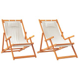 Folding Beach Chairs 2 pcs Cream Fabric - Front View