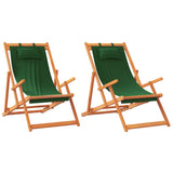 Folding Beach Chairs 2 pcs Green Fabric - Front View
