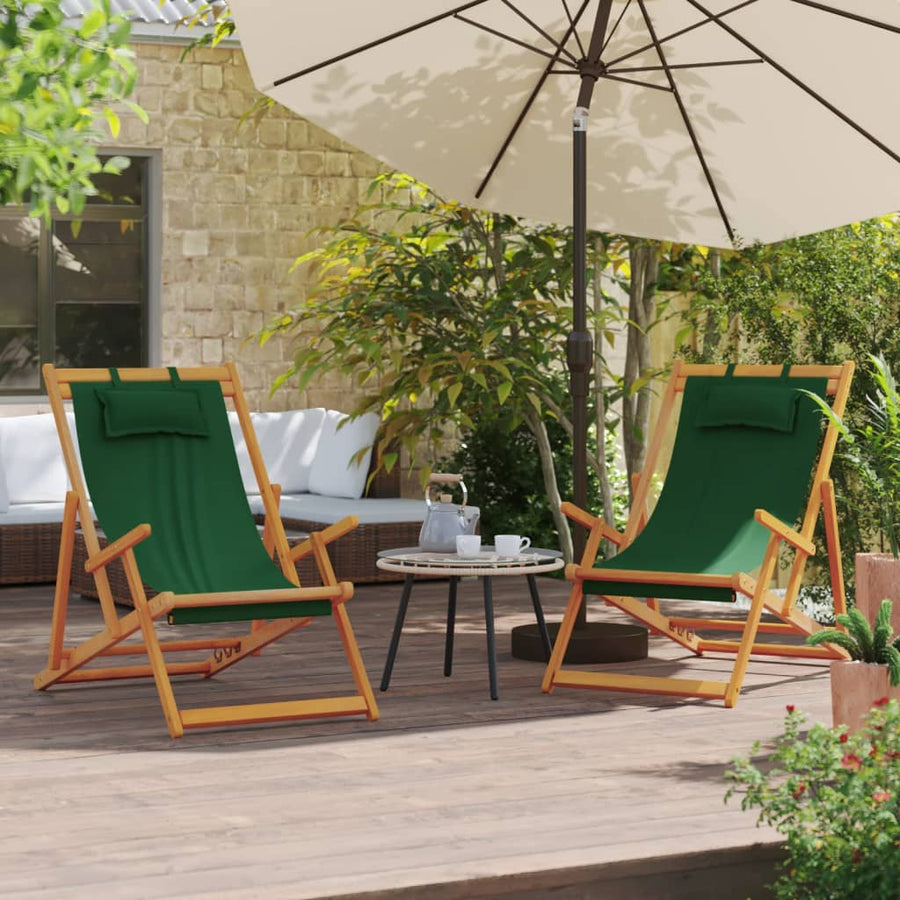 Folding Chairs 2 pcs Green Fabric