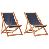 Folding Beach Chairs 2 pcs Blue Fabric - Front View