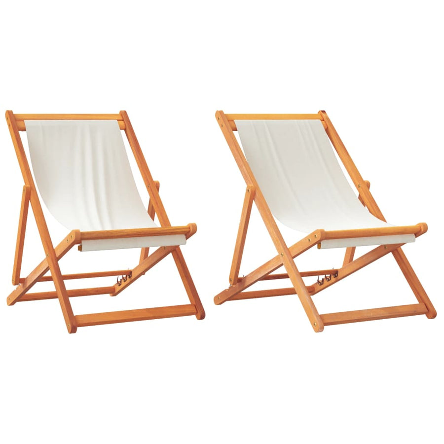 Folding Chairs 2 pcs Cream White Fabric