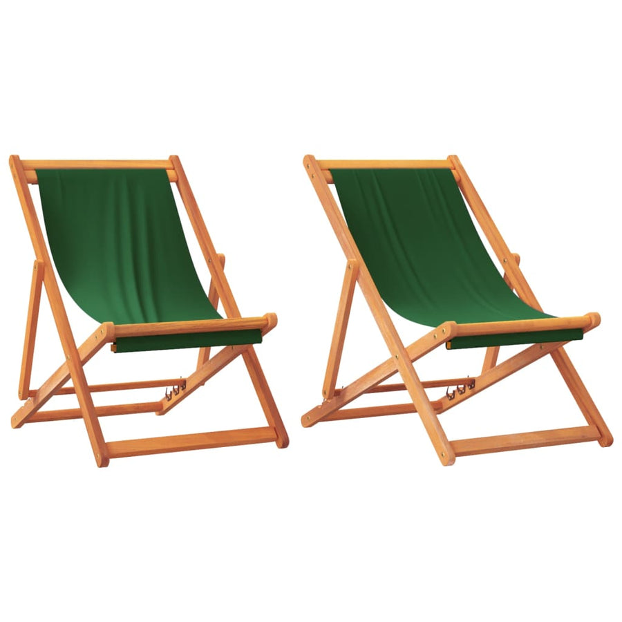 Folding Chairs 2 pcs Green Fabric